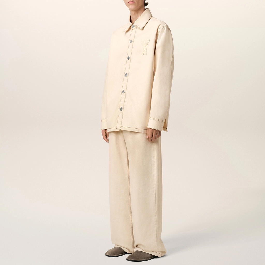 AMI Paris Logo-Appliqu  Cotton-Twill Overshirt - L
